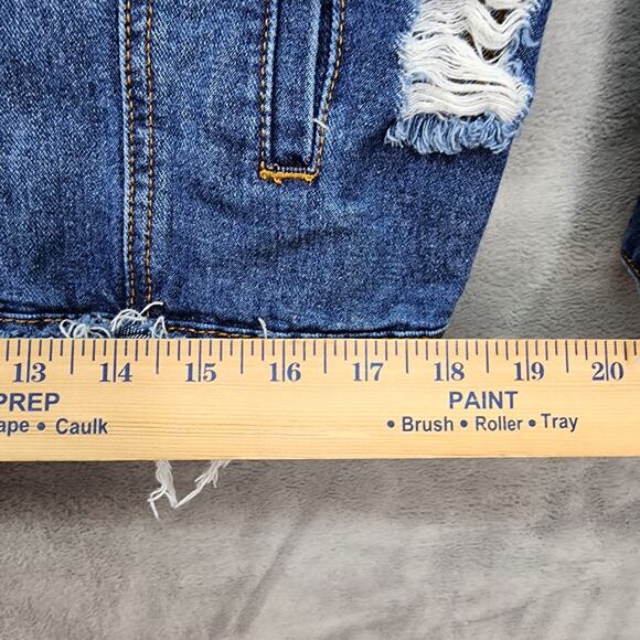 Mono B Longline Denim Jacket Women’s Large Distressed Destroyed Blue Jean Coat - Picture 11 of 14